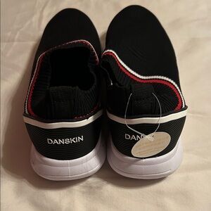 Danskin Womens Black With White and Red Stripped Slip-On Sneakers